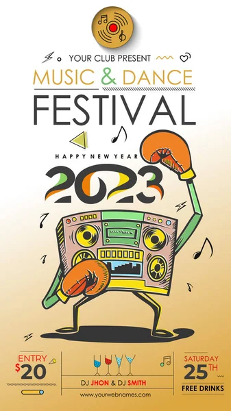 2023 Новогодняя Музыкальная Вечеринка Плакат Сообщений Социальных Сетях — стоковый вектор
