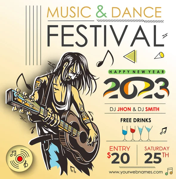 2023 Año Nuevo Música Fiesta Evento Folleto Cartel Para Redes — Vector de stock