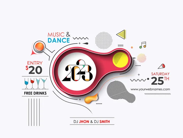 2023 Nowy Rok Muzyka Impreza Ulotka Plakat Dla Mediów Społecznościowych — Wektor stockowy