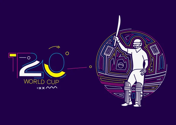T20 Dünya Kupası Kriket Şampiyonası Posteri Broşür Broşür Dekore Edilmiş — Stok Vektör