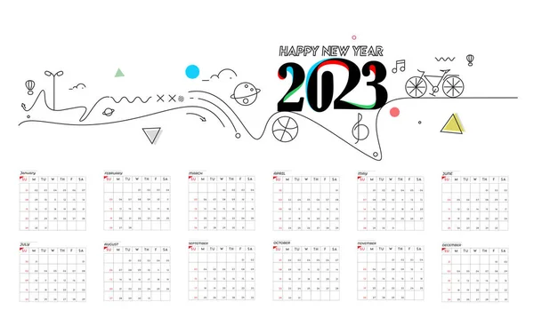 2023 Calendar Happy New Year Design — Vetor de Stock