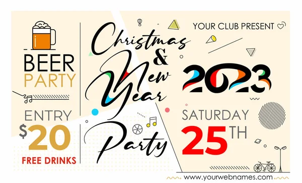 2023 Happy New Year Design Affiche Modèle Brochure Décoré Flyer — Image vectorielle