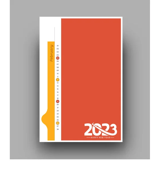 2023 Февраля Календарь Новым Годом Шаблон Дизайна — стоковый вектор