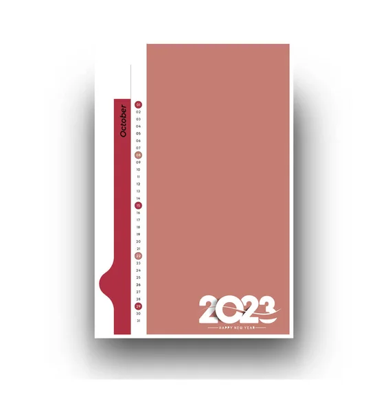 2023 Οκτώβριος Ημερολόγιο Ευτυχισμένο Νέο Έτος Πρότυπο Σχεδιασμός — Διανυσματικό Αρχείο