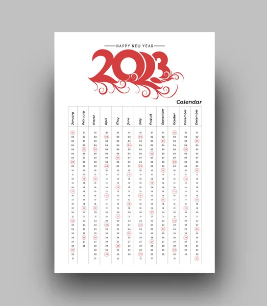 2023カレンダーハッピーニューイヤーテンプレートデザイン — ストックベクタ