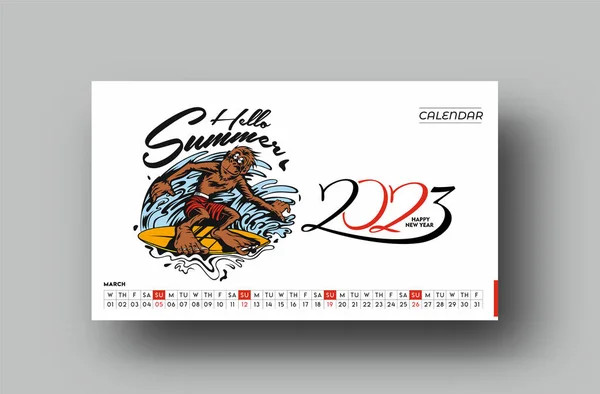 2023 Календар Новим Роком Марш Дизайн Візерунок — стоковий вектор