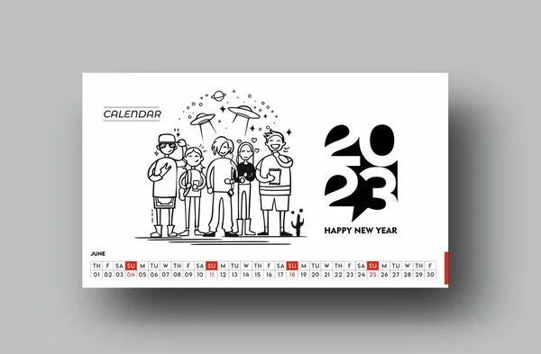 2023 Календар Щасливий Новий Рік Червень Дизайн Візерунок — стоковий вектор