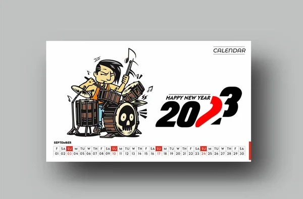 2023年カレンダーハッピーニューイヤー9月デザインパターン — ストックベクタ