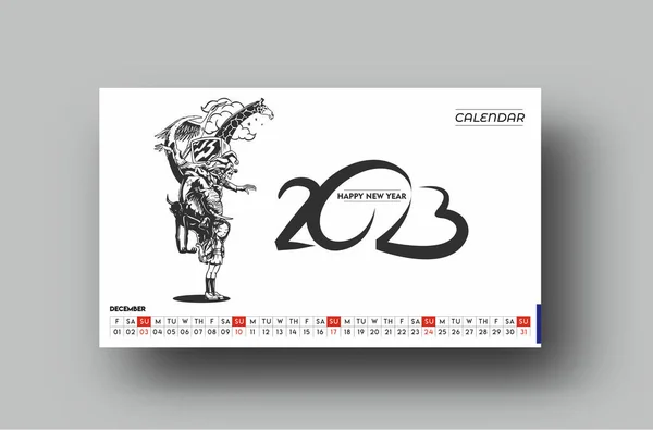 2023 Kalender Frohes Neues Jahr Designmuster Dezember — Stockvektor
