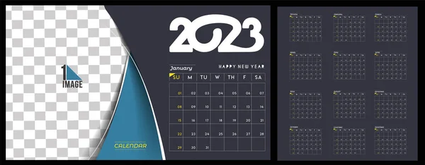 2023 Calendar Happy New Year Design Sapce Your Image — Stock Vector