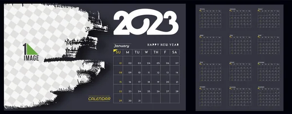 2023 Kalender Glad Nyårskonstruktion Med Bildspel — Stock vektor