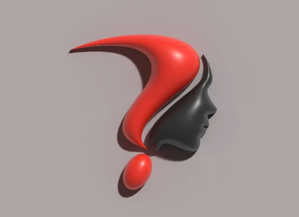 人間の顔のロゴと質問マーク3Dイラストデザイン — ストック写真