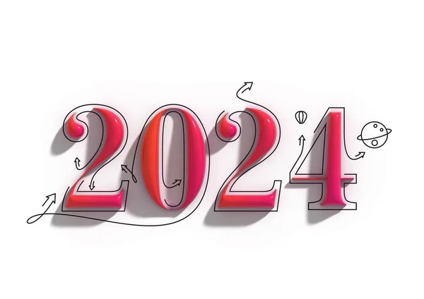 2024 Felice Anno Nuovo Lettering Illustrazione — Foto Stock