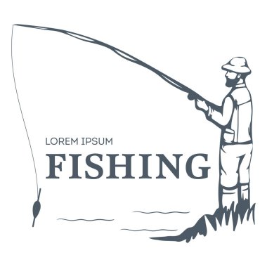 Fishing vector illustration. Silhouette of a fisherman with a fishing rod. Can be used for logo, label, packaging, etc.