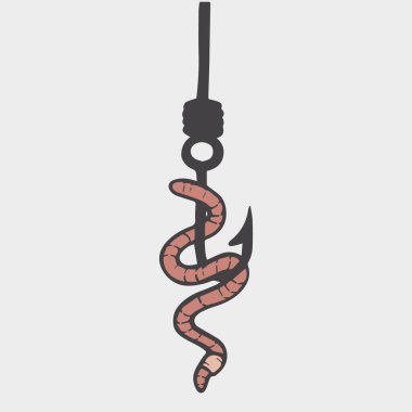 Worm on a fishing hook. Fishing symbol vector illustration. Used for canning jar sticker, shop label, tattoo etc.