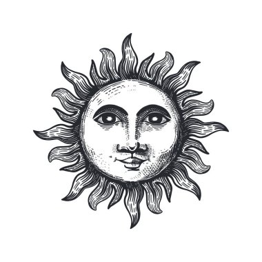 Sun vector illustration. Sun hand drawing in vintage style. The sun is a symbol of esotericism and occultism