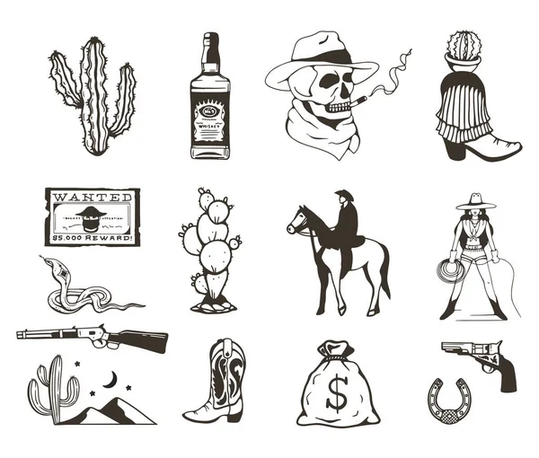 Wild West Collection Hand Drawing Illustration Wild West Set — Vector de stock