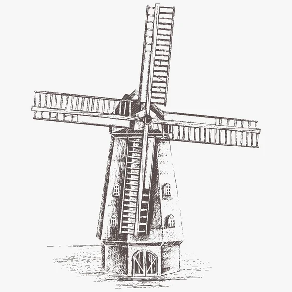 Mill Vector Illustration Mill Vintage Hand Drawing Country Mill Engraving lizenzfreie Stockvektoren