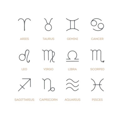 Bir dizi burç simgesi. Vektör illüstrasyon burç işaretleri