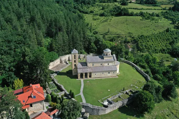 stock image SOPOCANI, SERBIA- July 3: Old medieval Orthodox monastery Sopocani, on July 3.2024. in Sopocani, Serbia