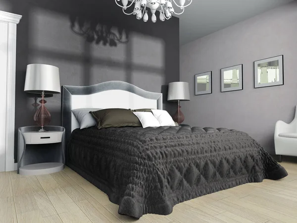 Bedroom Modern Interior Dark Colors Rendering Royalty Free Stock Photos