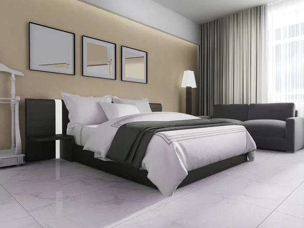 Bej Tonlu Modern Bir Yatak Odası Oluşturma Stok Resim