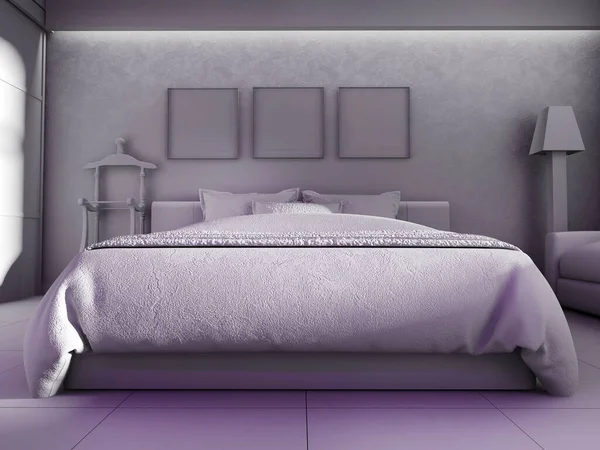 アパートの寝室は黒と白です 3Dレンダリング — ストック写真