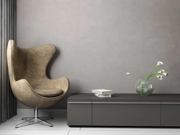 Modernes Interieur Brauner Sessel Auf Wandhintergrund Rendering — Stockfoto