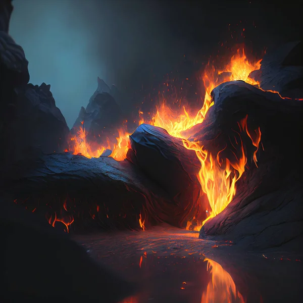 山火事は森の中の地面を燃やし ストックイラスト — ストック写真