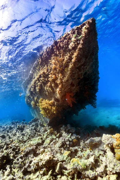 Foto Subaquática Navio Afundado Recife Coral Mar Vermelho — Fotografia de Stock