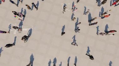 Hareket halindeki kalabalık, hava görüntüsü, üç boyutlu görüntüleme arasında tanımlanan bireyler