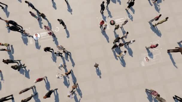 移動する群衆 空中視界 3Dレンダリングの間で識別される個人 — ストック動画