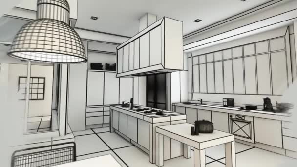 Proyecto Interior Cocina Moderna Evolución Animación Una Cocina Urbana Moderna — Vídeo de stock
