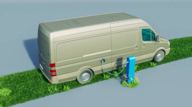 Şarj istasyonunda şarj olan bir minibüsün 3 boyutlu görüntülemesi