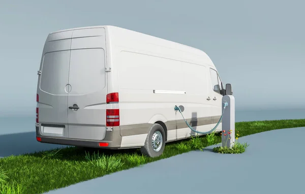 Electric van recharging battery in a charging station