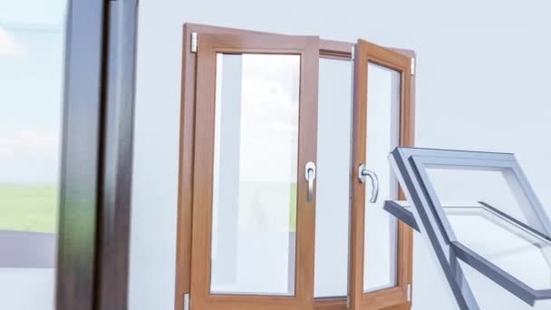 白い背景のドアとウィンドウの選択の3Dアニメーション — ストック動画