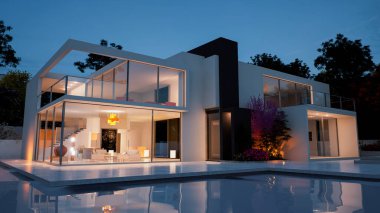 Yüzme Havuzu ile modern bir lüks ev 3D render