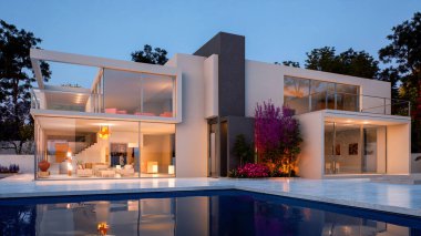 Yüzme Havuzu ile modern bir lüks ev 3D render