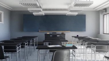 Tahtası olan klasik bir sınıfın 3 boyutlu animasyonu 