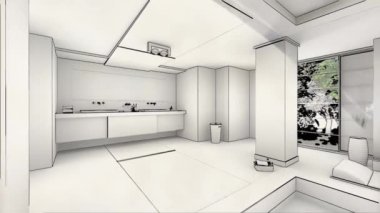 Lüks bir banyonun üç boyutlu animasyonu. Jakuziden çizime ve son canlandırmaya kadar.