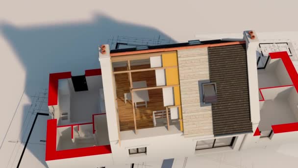 3Dアニメーションは 家の構築の異なる段階を示しています ブループリントから 構造の建物は 家を完成するまで — ストック動画