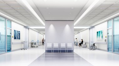 Bir hastanenin içini bir sürü kopya alanı ile 3B biçimlendirme