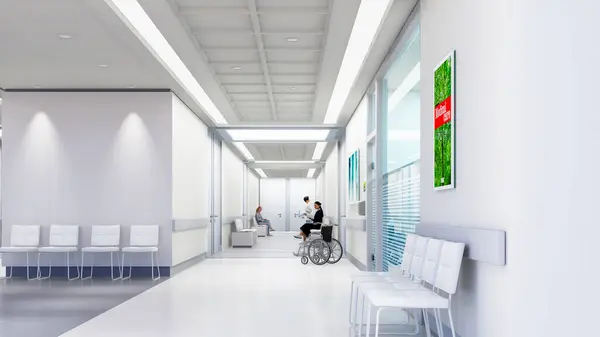 Rendering Eines Krankenhausinnenraums Mit Viel Kopierraum Stockfoto