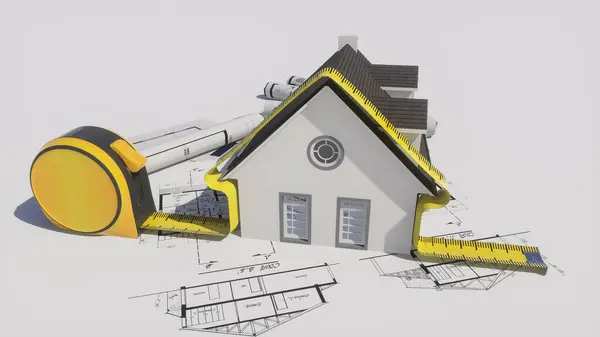 Redarea Unei Case Clasice Partea Sus Planurilor Arhitectură Imagine de stoc
