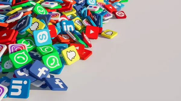 Rendering Verschiedener Social Media Symbole Auf Weißem Hintergrund Stockbild
