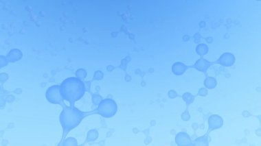Havada süzülen saydam mavi molekül. Soyut Moleküler Yapı. Bir molekülün 3d canlandırması.