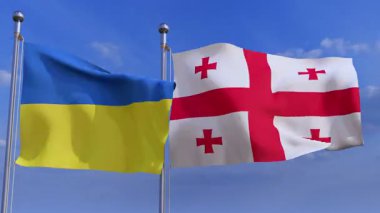 National flags of Ukraine and Georgia - concept of of help, partnership of countries, political and economical, protection and solidarity and military and humanitarian assistance. 3d rendering.
