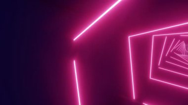 Tunnel of luminous rectangular frames glow brightly in dark space.3d abstract background with read neon lights, empty frame, glowing tunnel. Suitable for digital media and video design projects