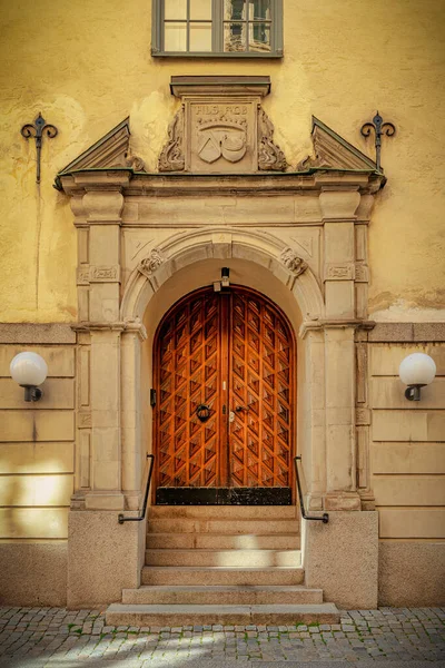 Stockholm Sweden July 2022 Typically Ornate Wooden Door Found Gamla — Zdjęcie stockowe