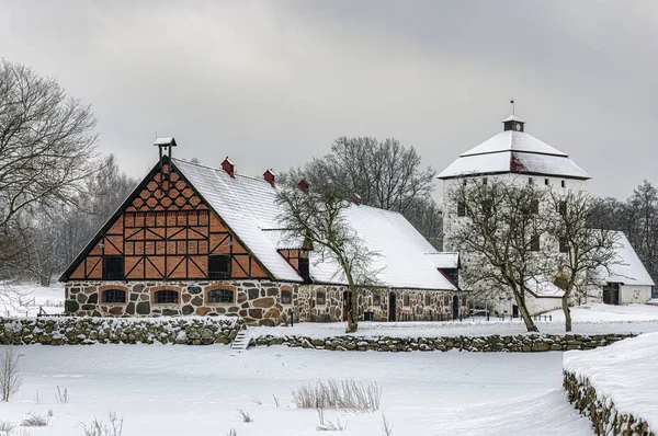 Θέα Από Χιόνι Κάλυψε Hovdala Κάστρο Στην Περιοχή Hassleholm Hovdala — Φωτογραφία Αρχείου